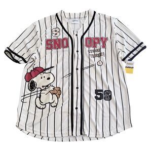 Peanuts Snoopy Baseball Jersey.  50th Anniversary White Striped Xl -NEW_